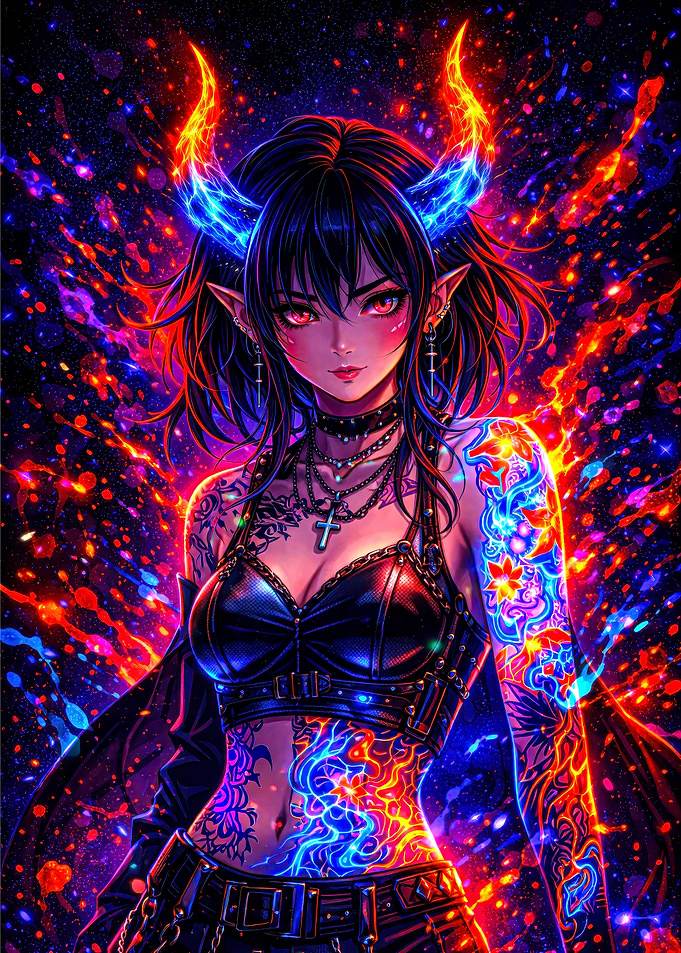 Anime Demon Girl with Tattoos