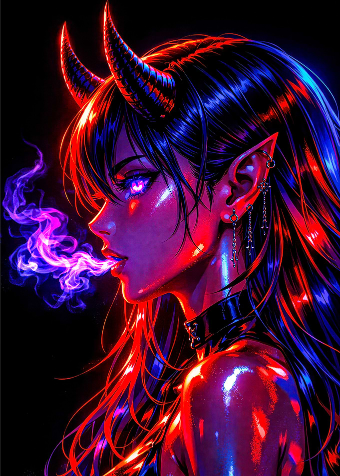 Anime Demon Girl Smoking Purple Smoke