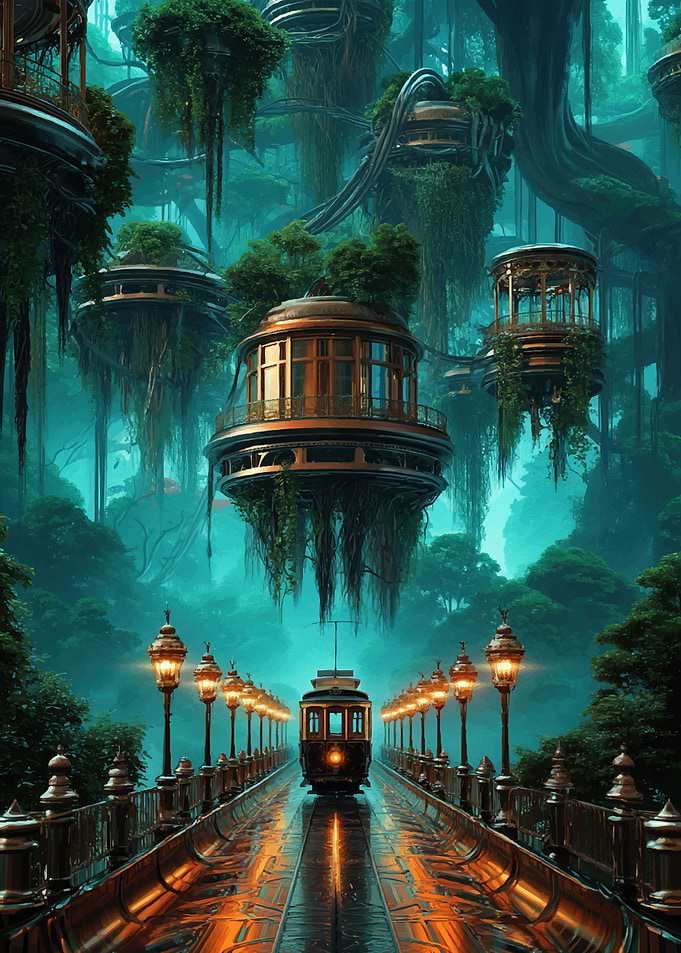 Steampunk Cityscape with Floating Islands