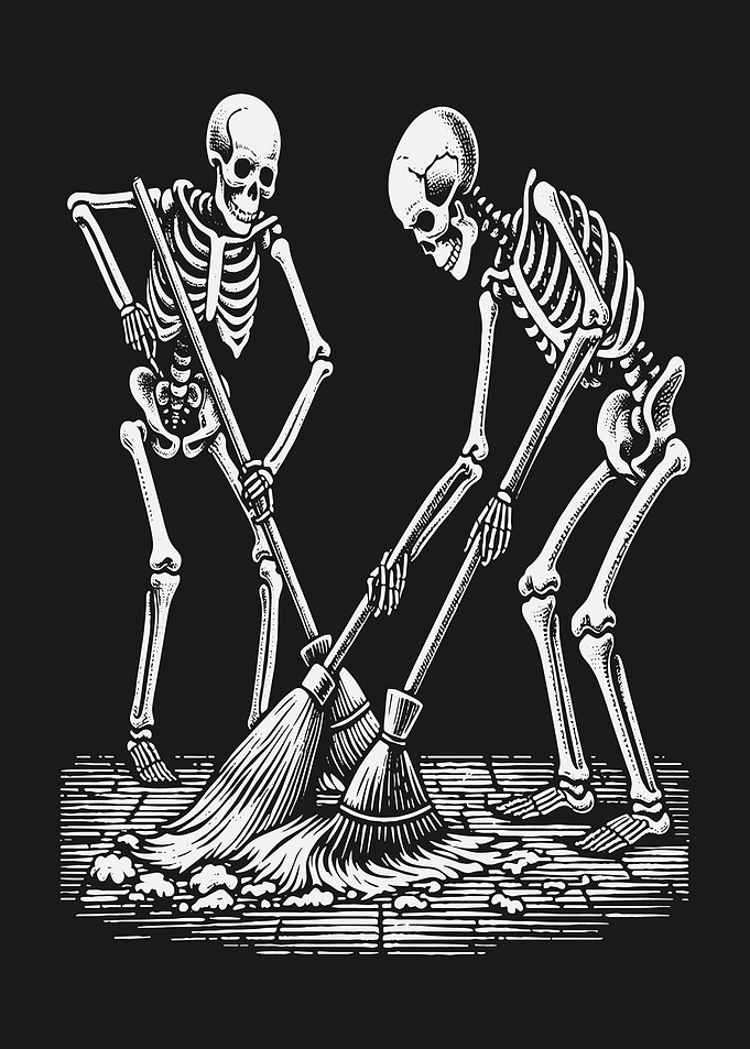 Skeletons Sweeping a Cobblestone Floor