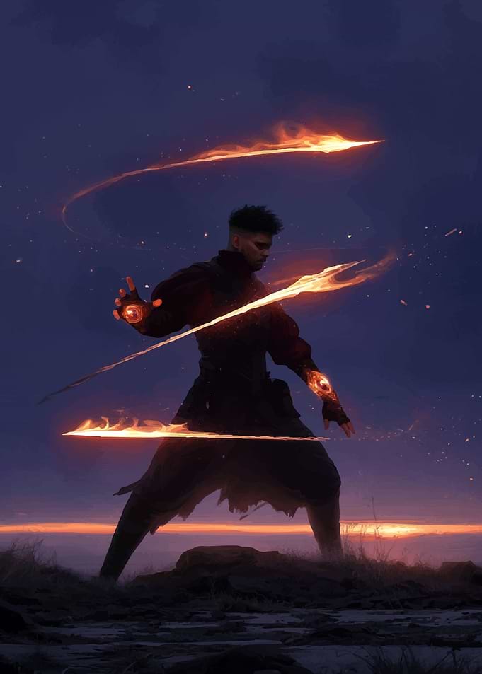 Fantasy Mage Conjuring Fire