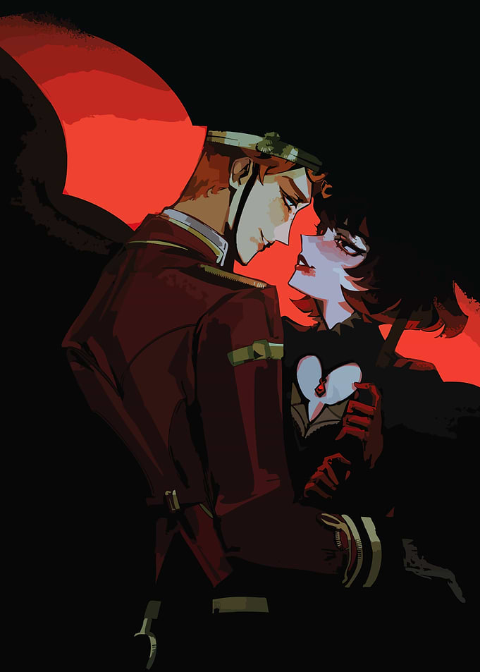 Anime Couple in Red and Black