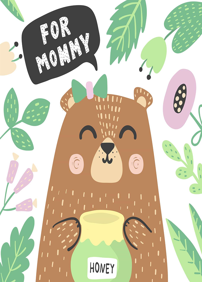 Cute Bear Holding Honey Jar