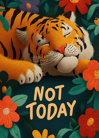 Not Today Tiger Resting Among Flowers