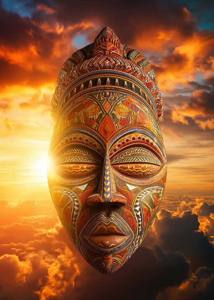 Tribal Mask in Sunset Sky