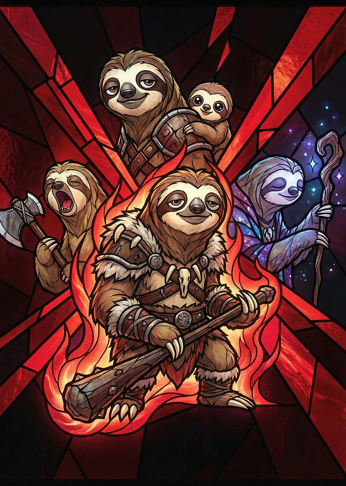 Fantasy Sloth Warrior and Mage