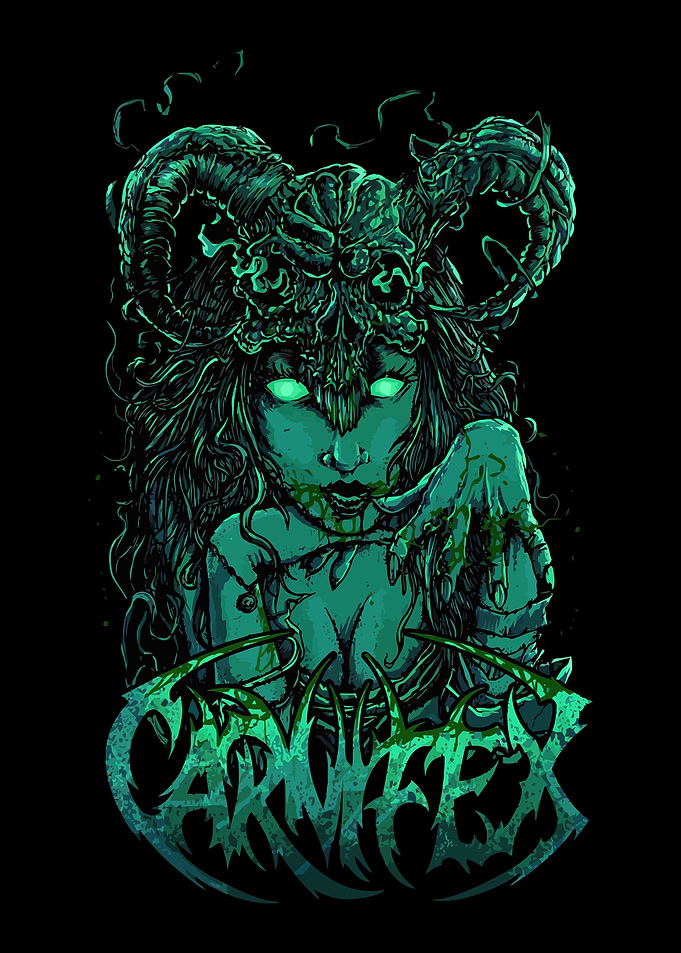 Demonic Woman with Horns and Glowing Eyes
