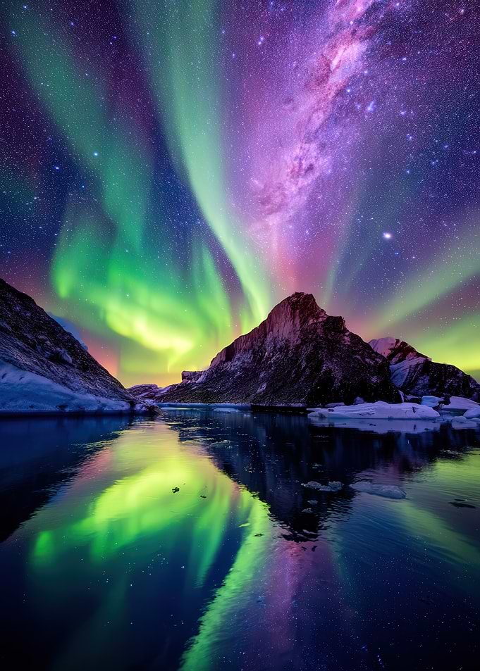 Aurora Borealis Over Icy Landscape