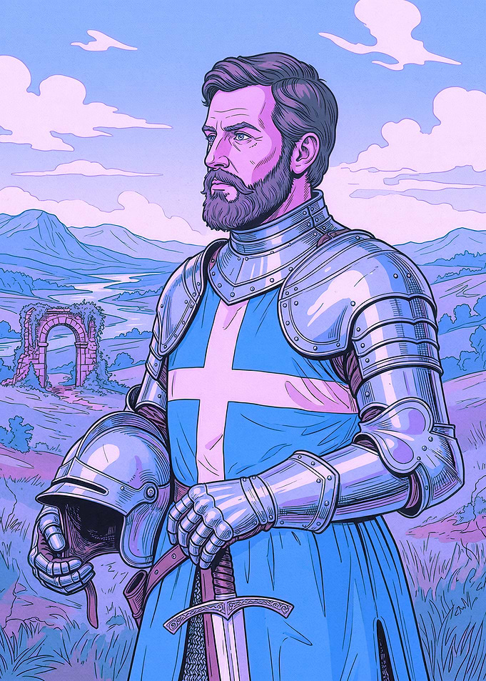 Knight in Armor with Sword and Helmet