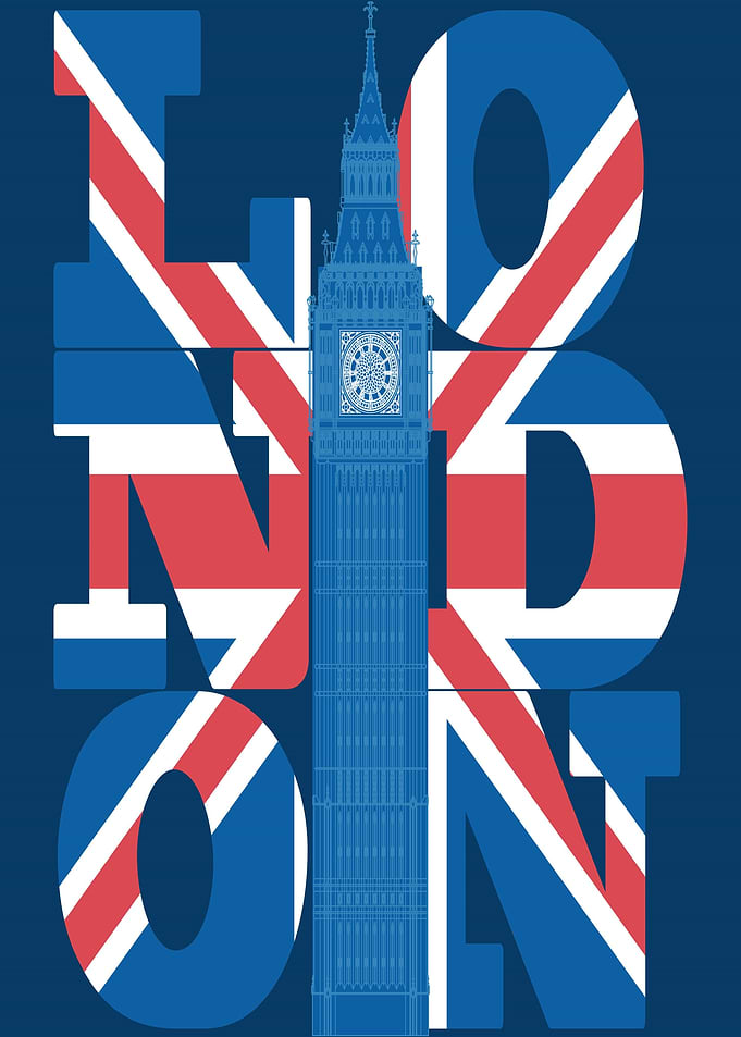 London Big Ben Union Jack Text Art