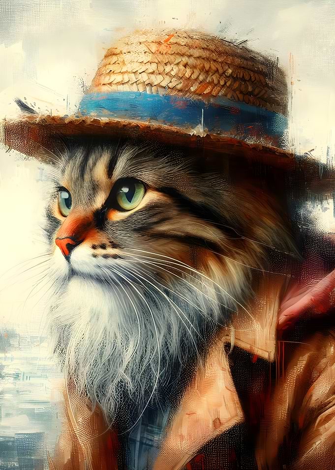 Cat in a Straw Hat