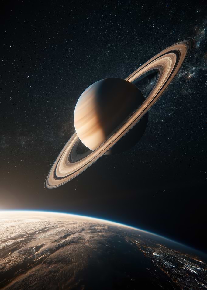 Saturn and Earth in Space