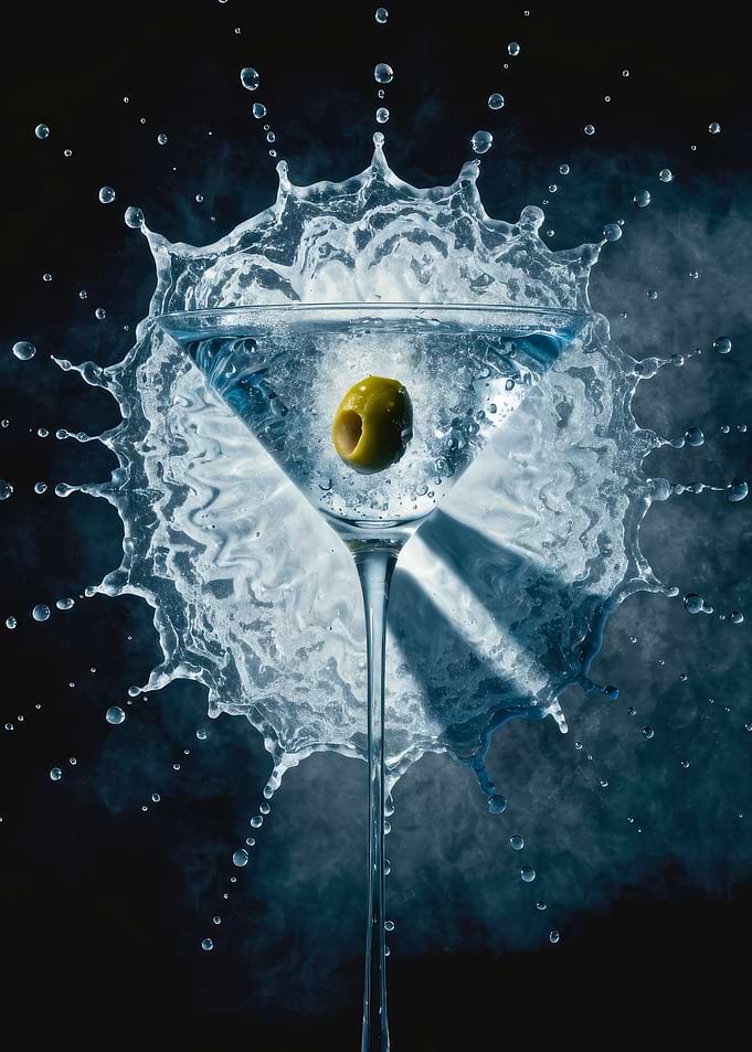 High-Speed Splash Martini Glass with Olive