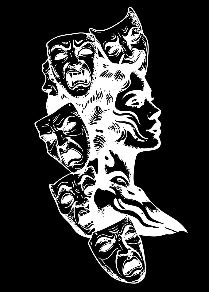 Theater Masks and Woman's Profile