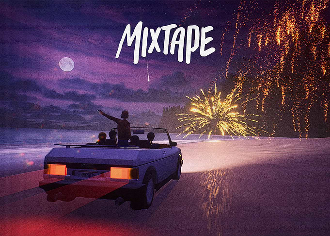 Mixtape car ride with fireworks