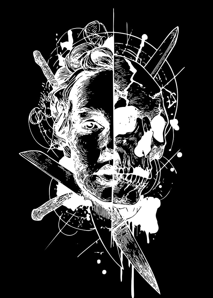 Split Face Skull and Human Portrait