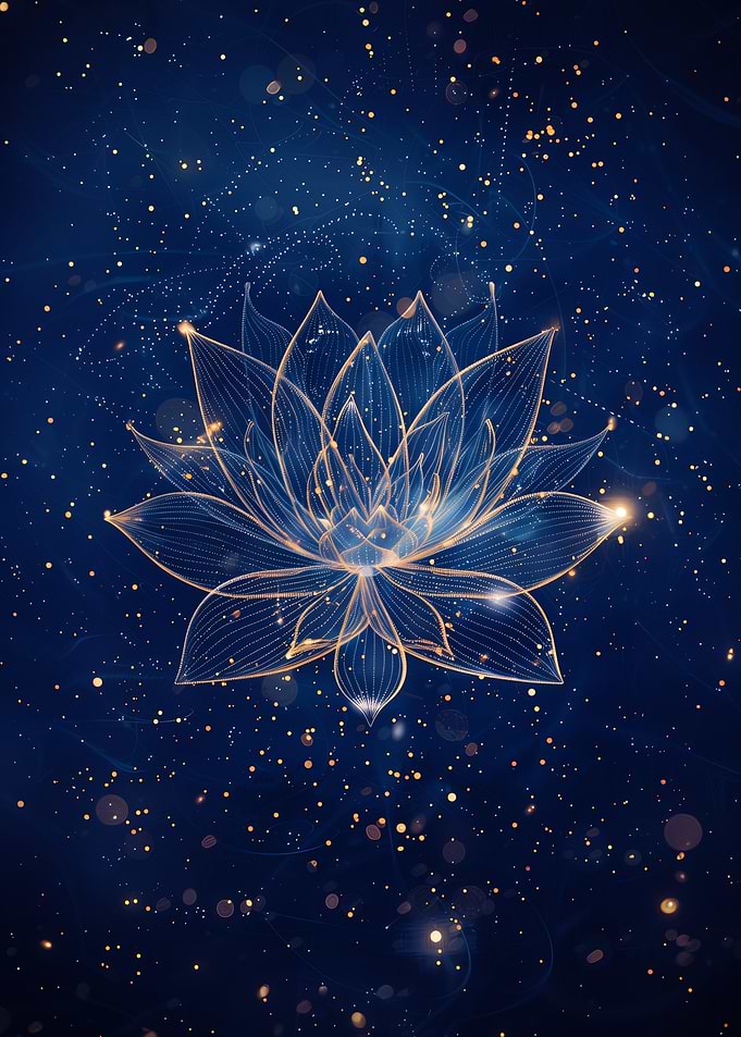 Glowing Lotus Flower in Cosmic Background