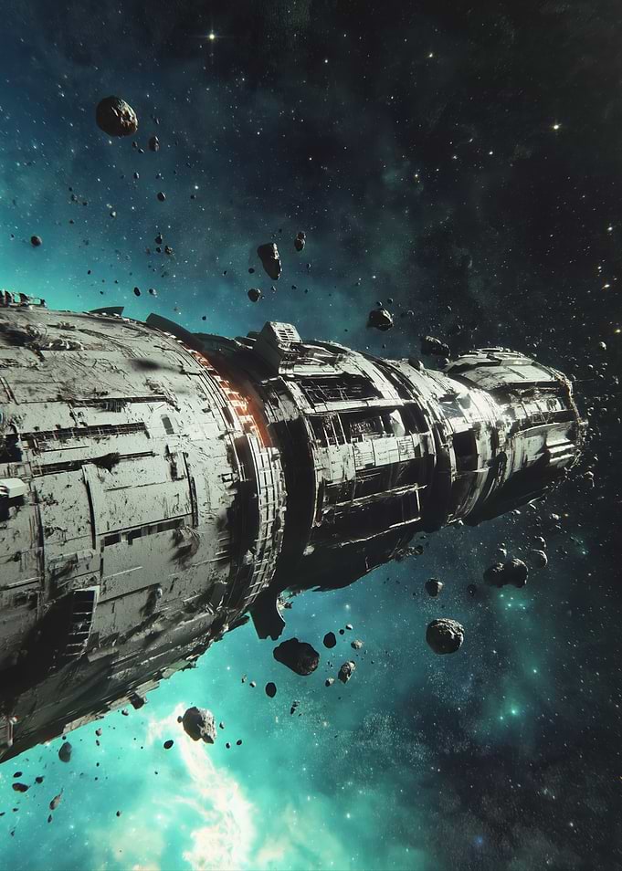Massive Spaceship in Asteroid Field