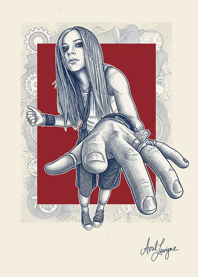 Avril Lavigne Illustration with Hand and Rings