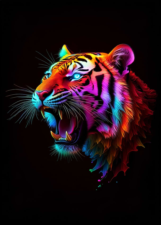 Neon Tiger Roaring