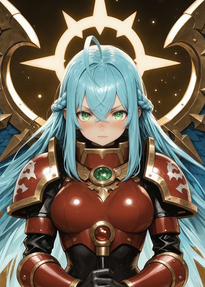 Anime Warrior with Blue Hair and Armor