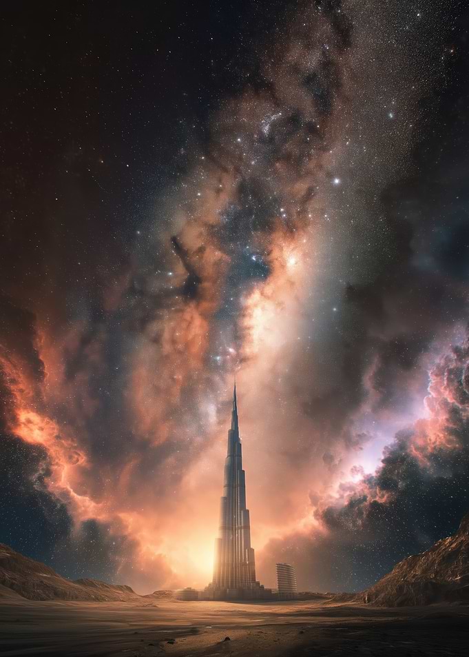 Futuristic Skyscraper Under a Cosmic Sky