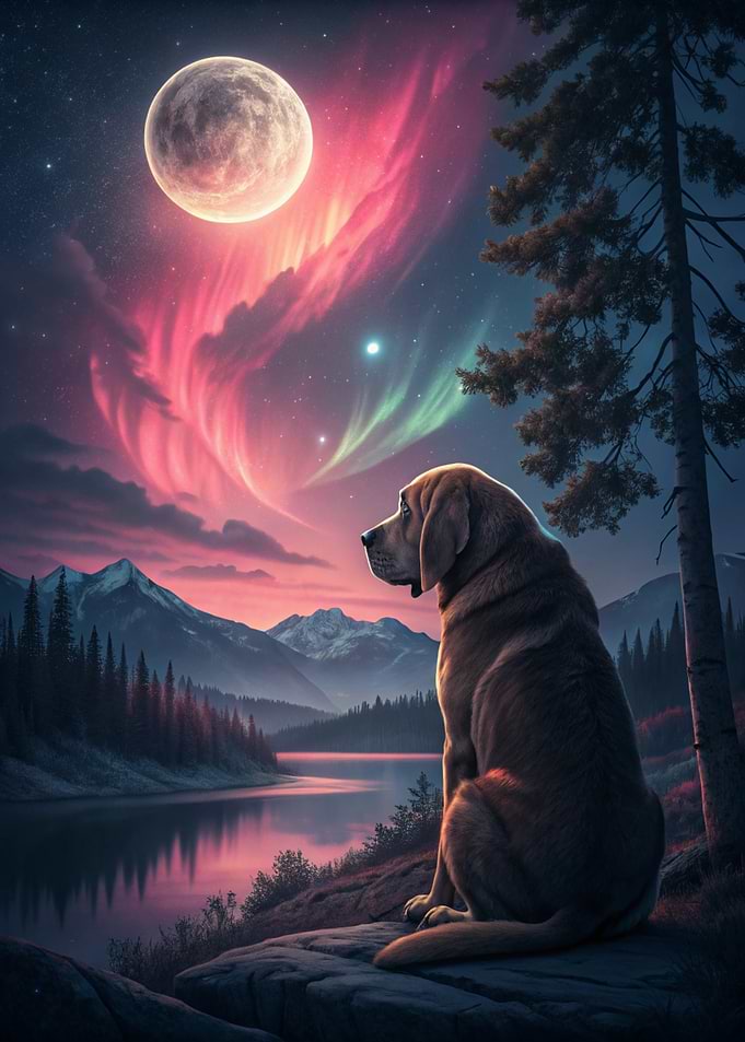 Dog watching the Aurora Borealis