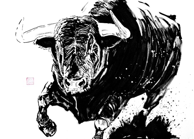 Ink Wash Bull Charging