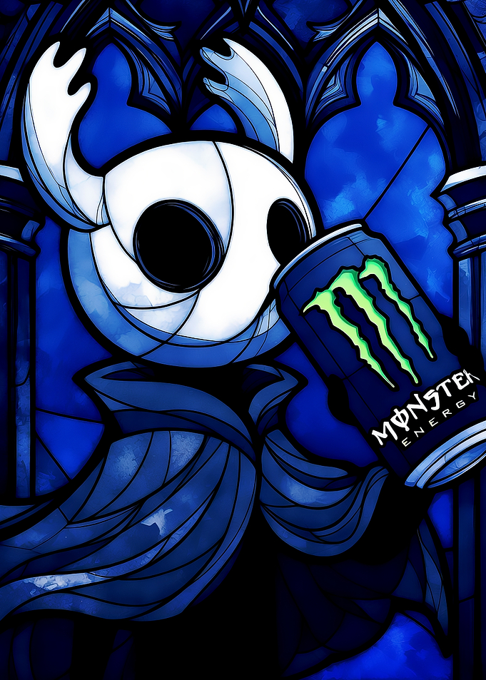 Hollow Knight drinking Monster Energy