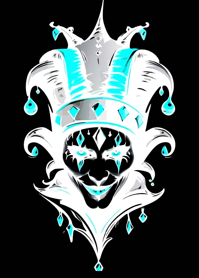 Jester Mask with Cyan Accents