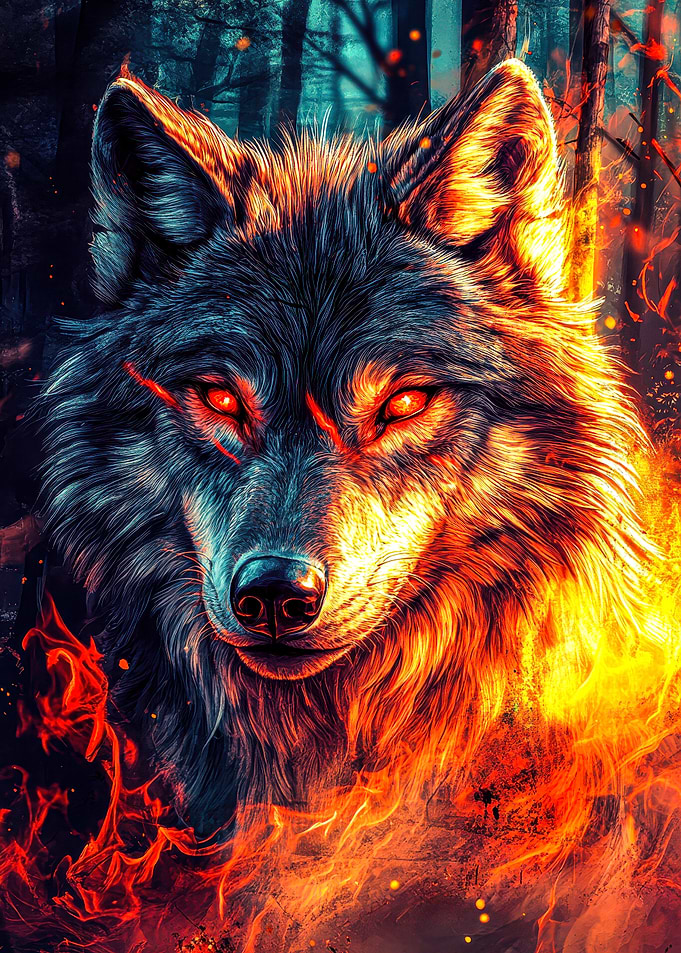 Fiery Wolf in a Dark Forest