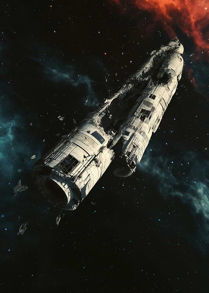 Damaged Spaceship in Nebula