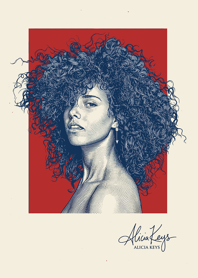 Alicia Keys Portrait with Red Background