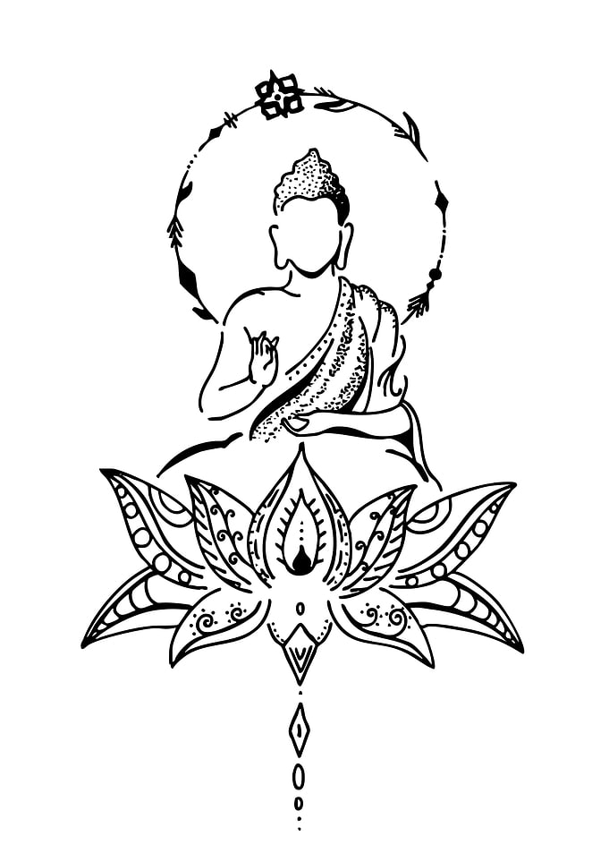 Buddha on Lotus Flower Tattoo Design