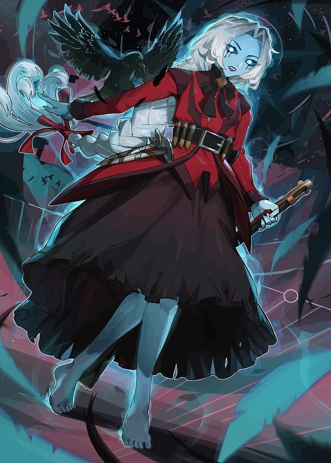 Ghostly Woman with Raven and Gun