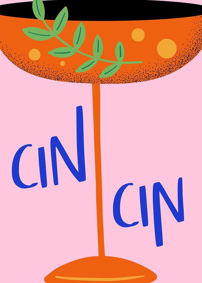 Cin Cin Cocktail Glass in Vibrant Pink and Orange