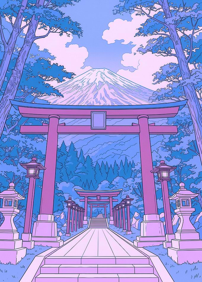 Torii Gate Path to Mount Fuji