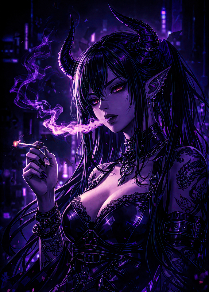 Demonic Woman Smoking in City