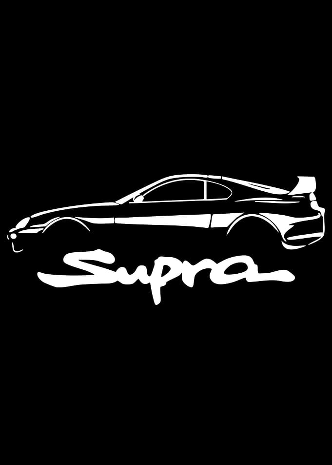 White Supra Car Silhouette with Text