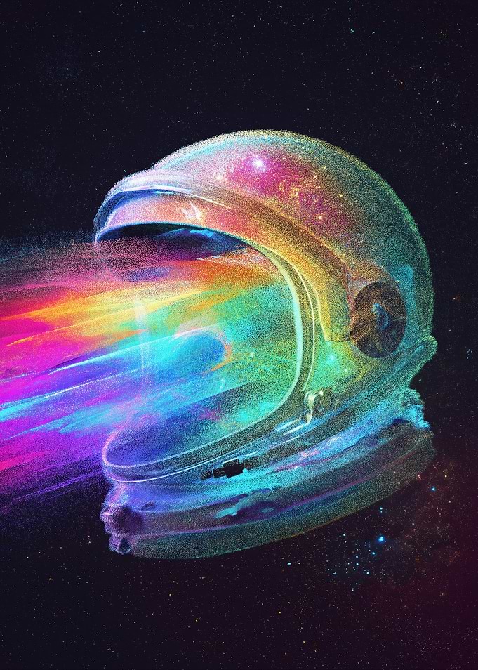 Astronaut Helmet with Rainbow Nebula