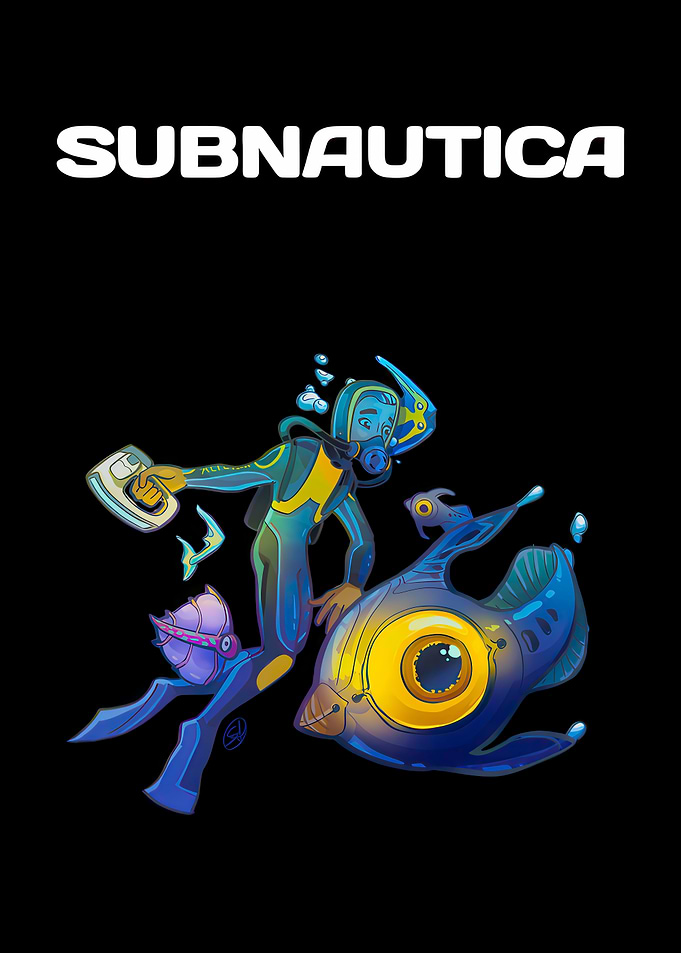 Subnautica Diver and Leviathan