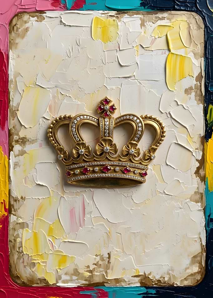 Golden Crown with Jewels on Textured Painting