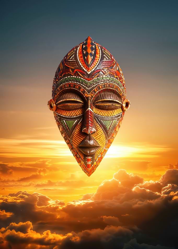 African Mask Floating in Sky
