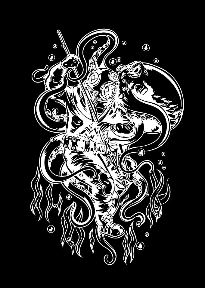 Diver Battling Octopus