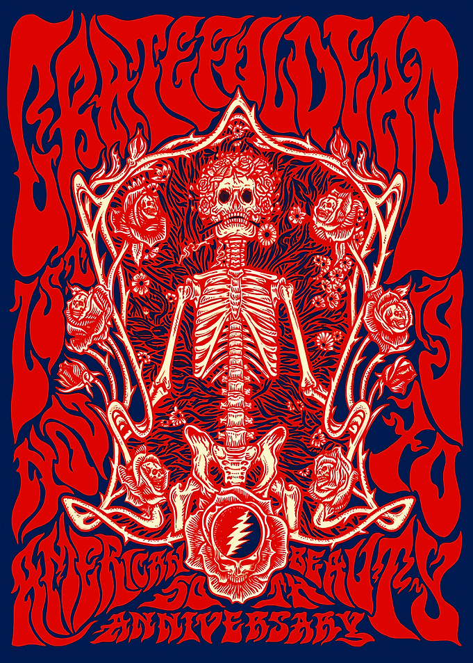 Grateful Dead Skeleton and Roses Anniversary Poster