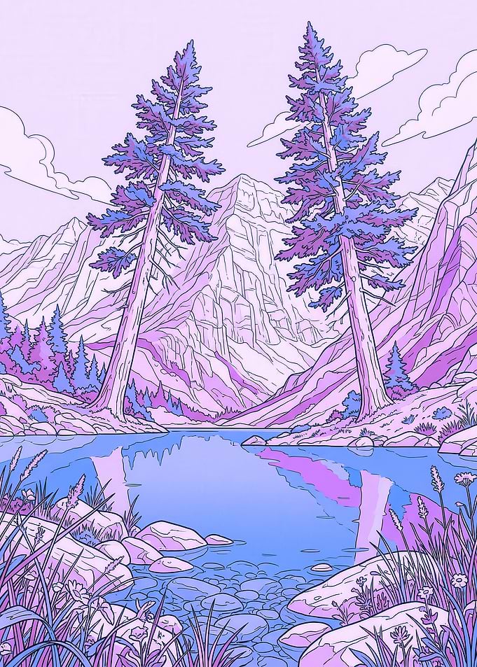 Serene Mountain Lake with Pine Trees