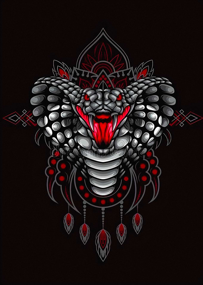Aggressive Cobra with Red Mandala