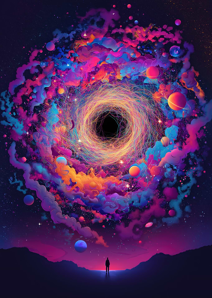 Cosmic Black Hole with Colorful Nebula