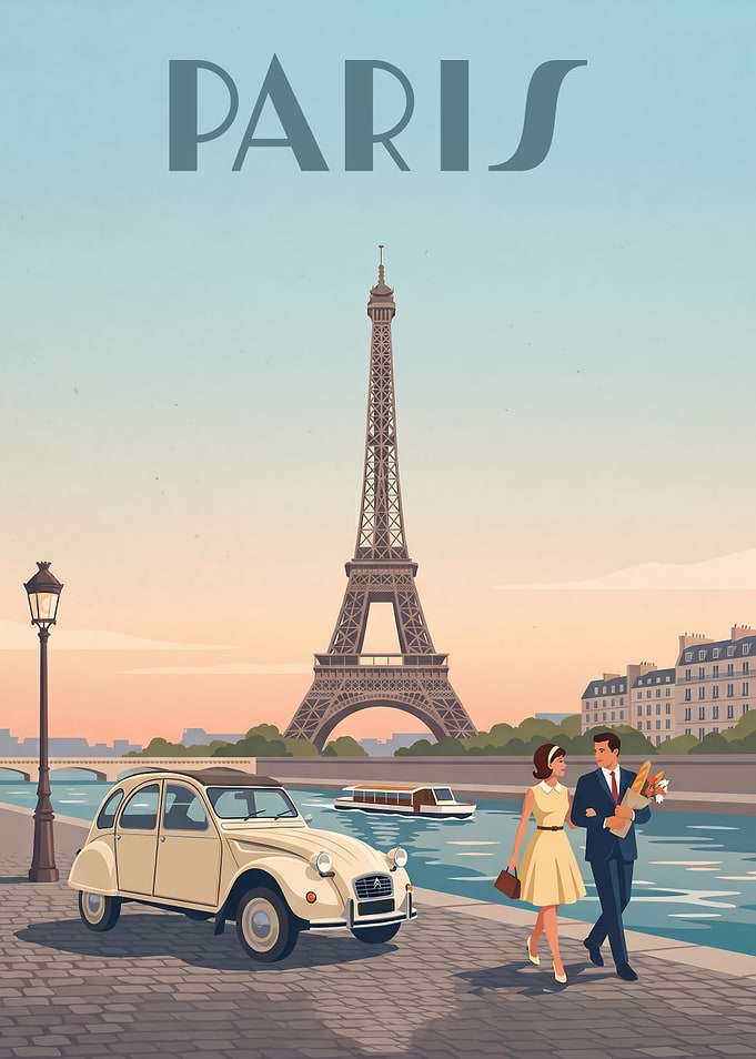 Parisian Scene with Eiffel Tower