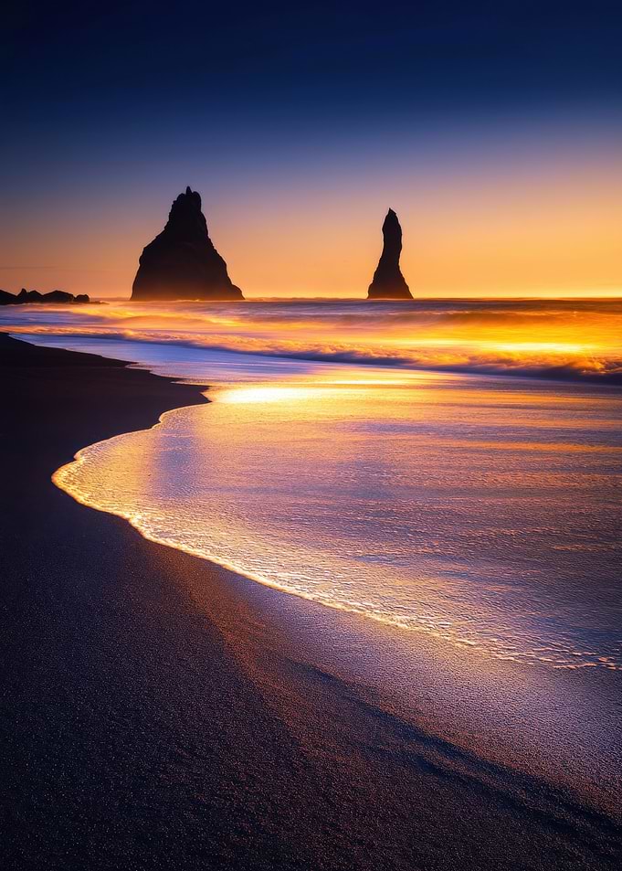 Dramatic Sunset Over Black Sand Beach